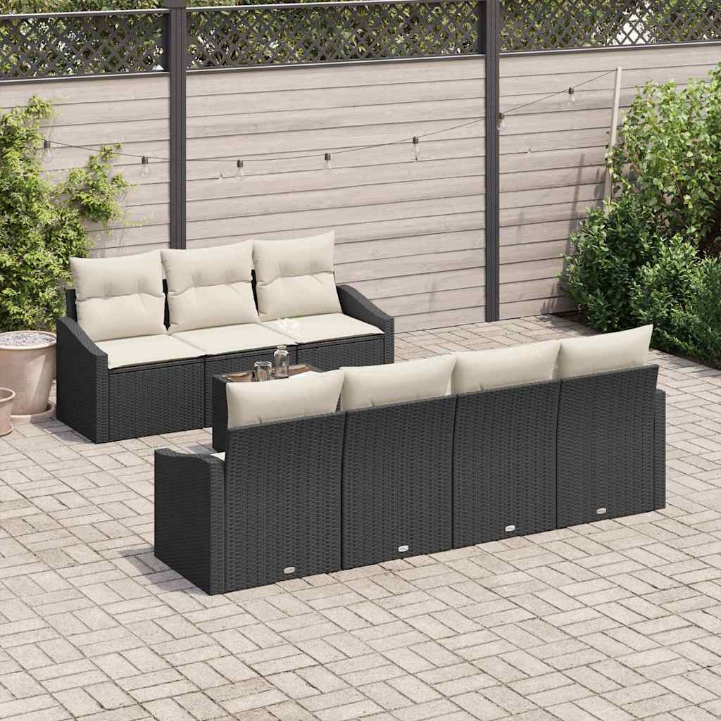 Garten-Sofa-Set 8 pcs Schwarz und Creme 55 x 55 x 37 cm